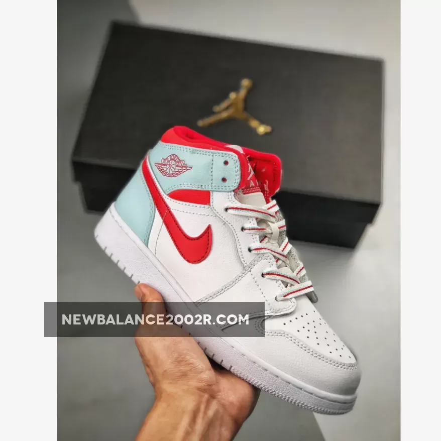 Air Jordan 1 Mid Gs 'Topaz Mist' AJ1 White Mist-Ember Glow-University Red 555112-104