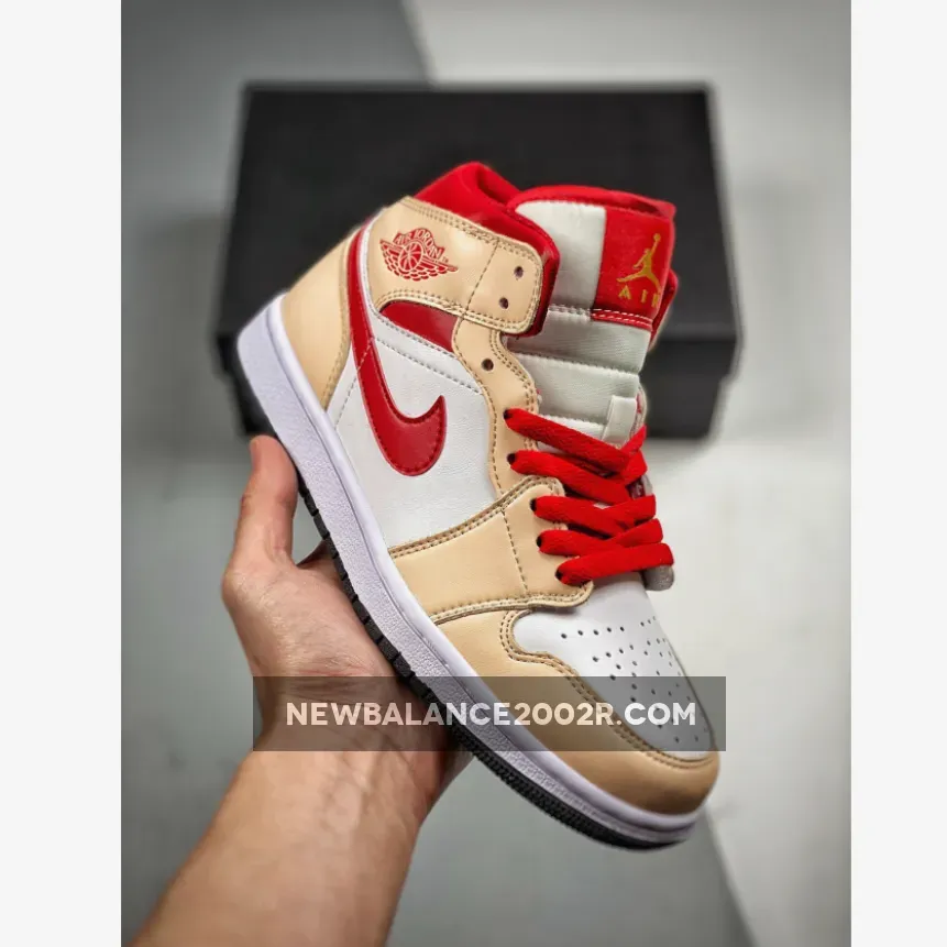 Air Jordan 1 Mid Beige Cardinal Red 554724-201 / light curry