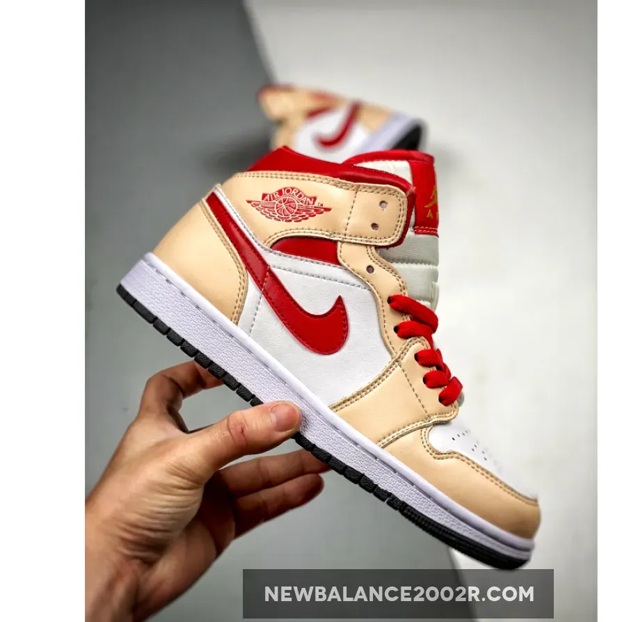 Air Jordan 1 Mid Beige Cardinal Red 554724-201 / light curry