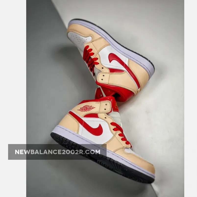 Air Jordan 1 Mid Beige Cardinal Red 554724-201 / light curry