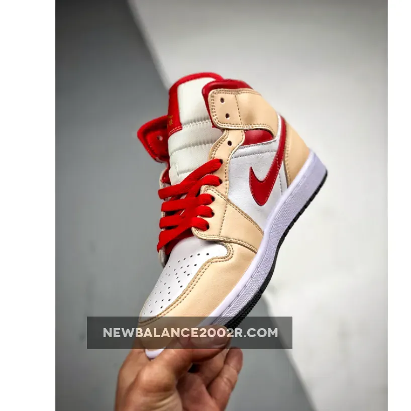 Air Jordan 1 Mid Beige Cardinal Red 554724-201 / light curry