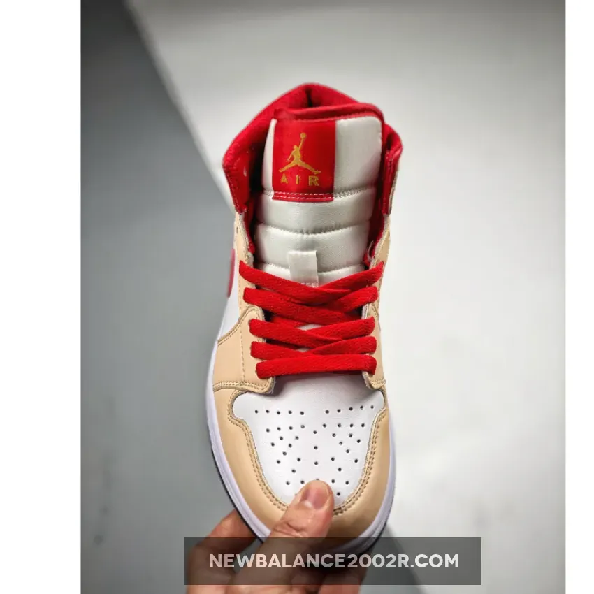 Air Jordan 1 Mid Beige Cardinal Red 554724-201 / light curry