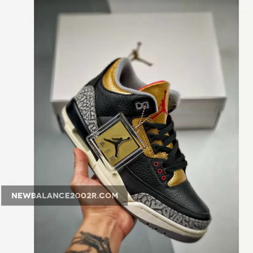 Air Jordan 3 Black/Fire Red-Metallic Gold-Cement Grey | aj3 black gold