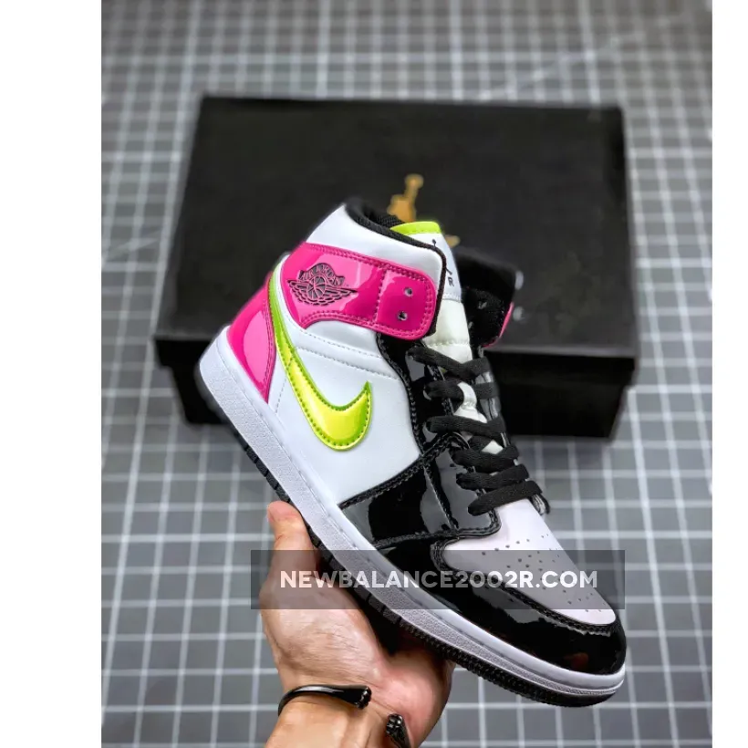 Air Jordan 1 Mid Black Pink Patent Leather - jordan 1 mid patent black
