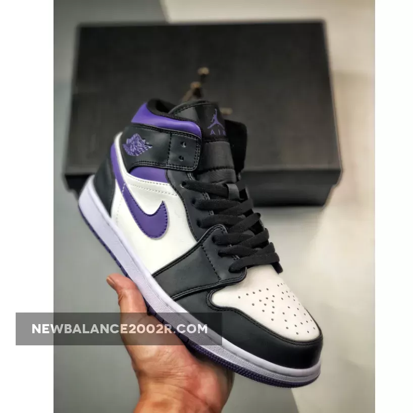 Air Jordan 1 Mid White Black Purple WMNS - Black And Purple Jordan 1s 554724-095