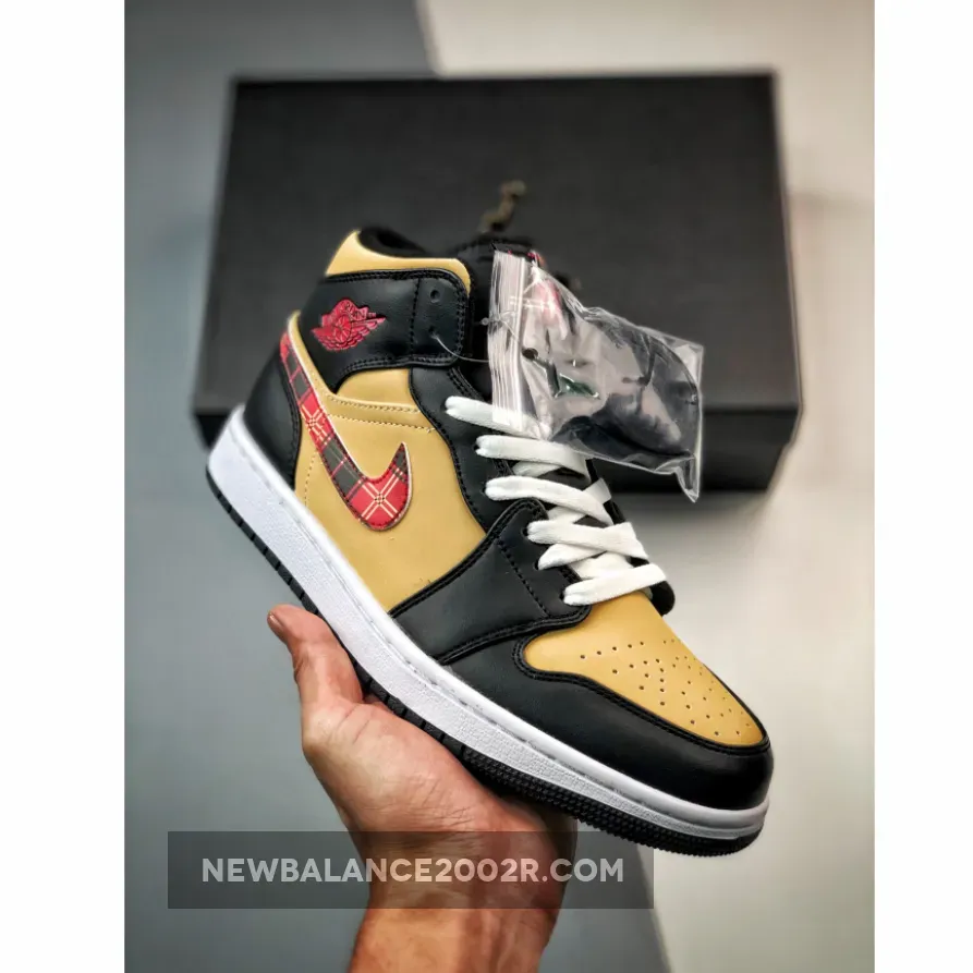 Air Jordan 1 Mid "Tartan Swoosh" Tan/Black-Red DZ5329-001