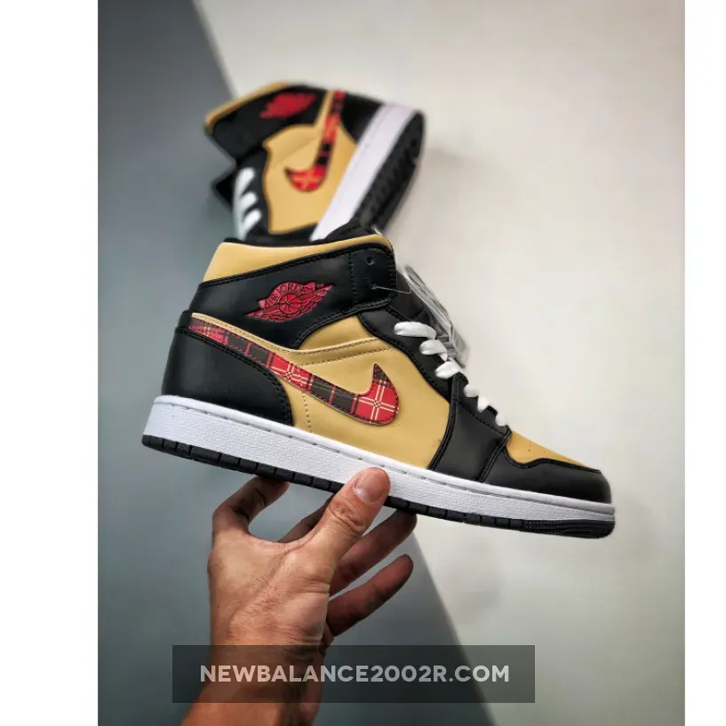 Air Jordan 1 Mid "Tartan Swoosh" Tan/Black-Red DZ5329-001 Air Jordan 1 Mid "Tartan Swoosh" Tan/Black-Red DZ5329-001