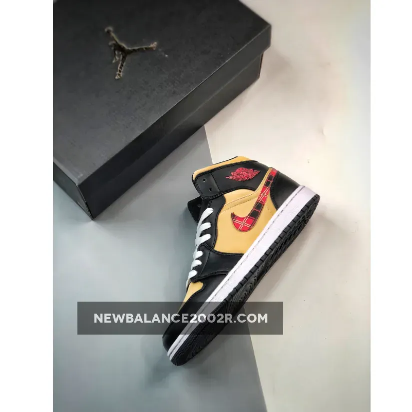 Air Jordan 1 Mid "Tartan Swoosh" Tan/Black-Red DZ5329-001 Air Jordan 1 Mid "Tartan Swoosh" Tan/Black-Red DZ5329-001