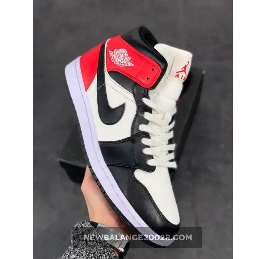 Air Jordan 1 Mid Light Orewood Brown/Newsprint-Bright Crimson #light orewood brown/ironstone/light orewood brown -