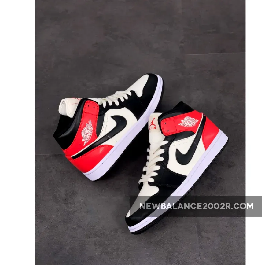 Air Jordan 1 Mid Light Orewood Brown/Newsprint-Bright Crimson #light orewood brown/ironstone/light orewood brown -