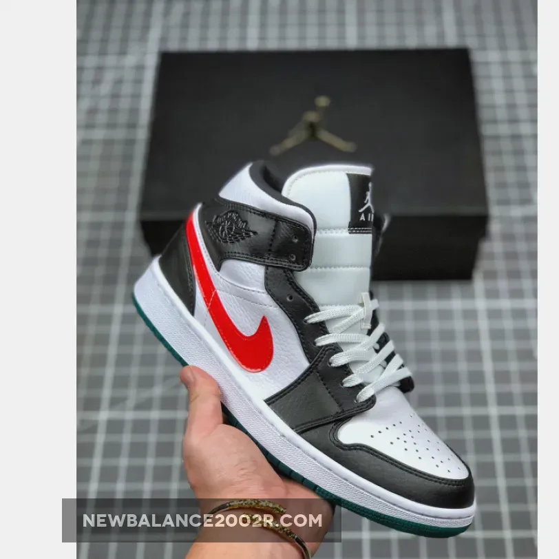 Air Jordan 1 Mid Lucid Green Alternate Swooshes black/university red-white-lucid green
