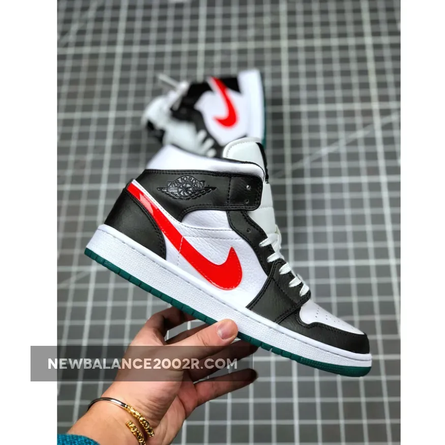 Air Jordan 1 Mid Lucid Green Alternate Swooshes black/university red-white-lucid green