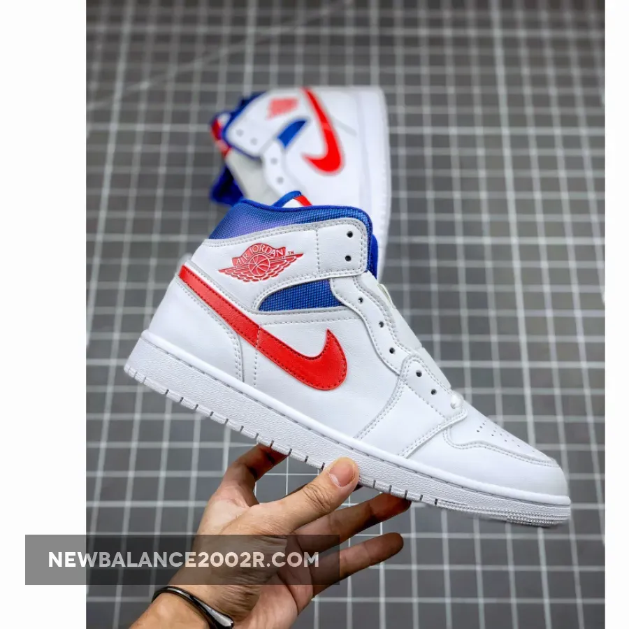 Air Jordan 1 Mid White/University Red-Game Royal air jordan x white university red