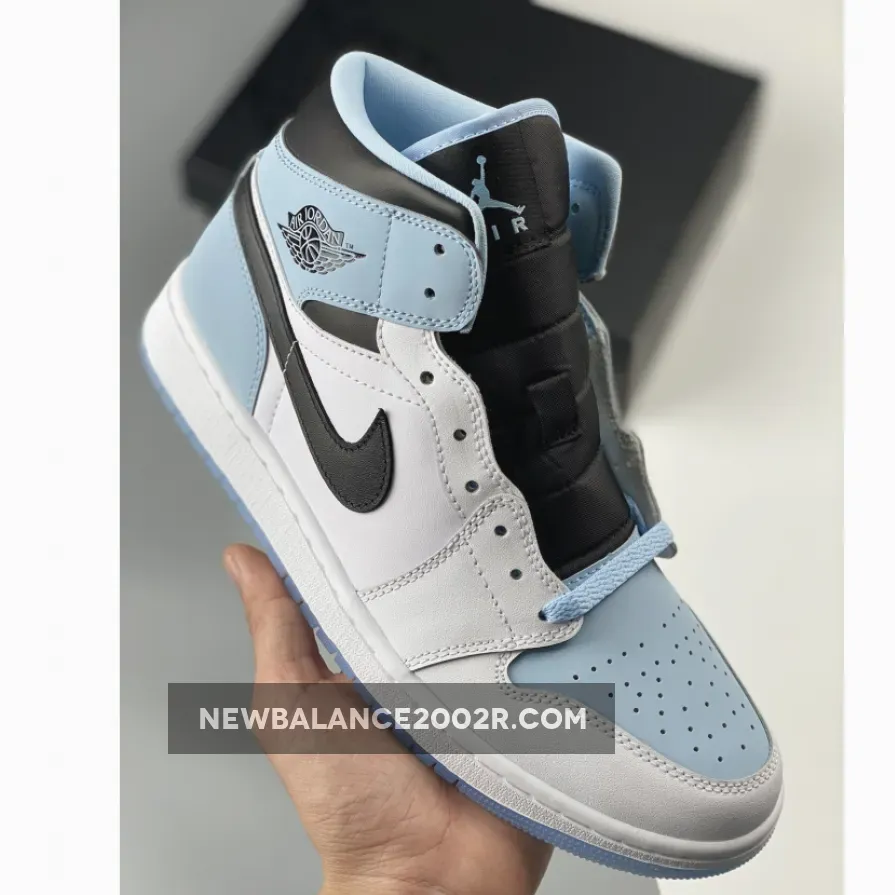 Men’s Air Jordan 1 Mid White/Light Blue-Black Jordan 1 White