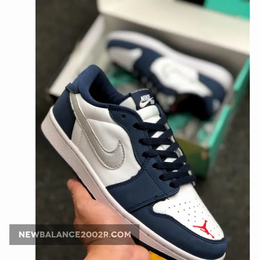 Eric Koston X Air Jordan 1 Low Sb 'Midnight Navy' AJ1 White-Ember Glow-Metallic Silver