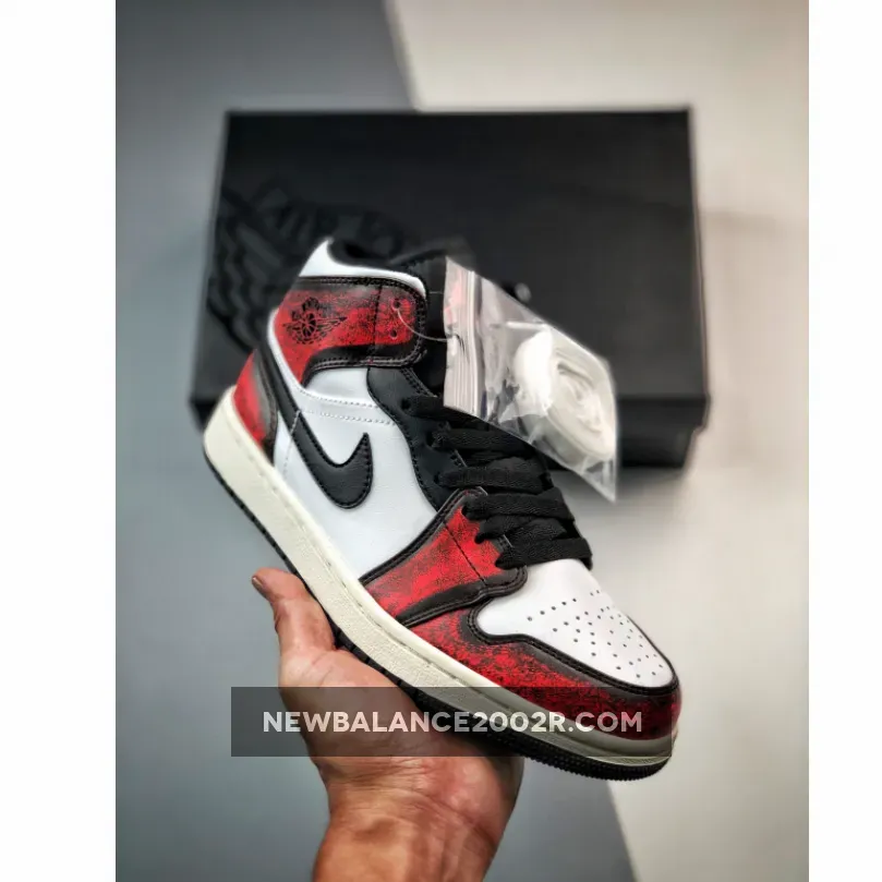 Air Jordan 1 Mid Wear-Away White Black Red / Jordan 1 White Black Red DV9565-006