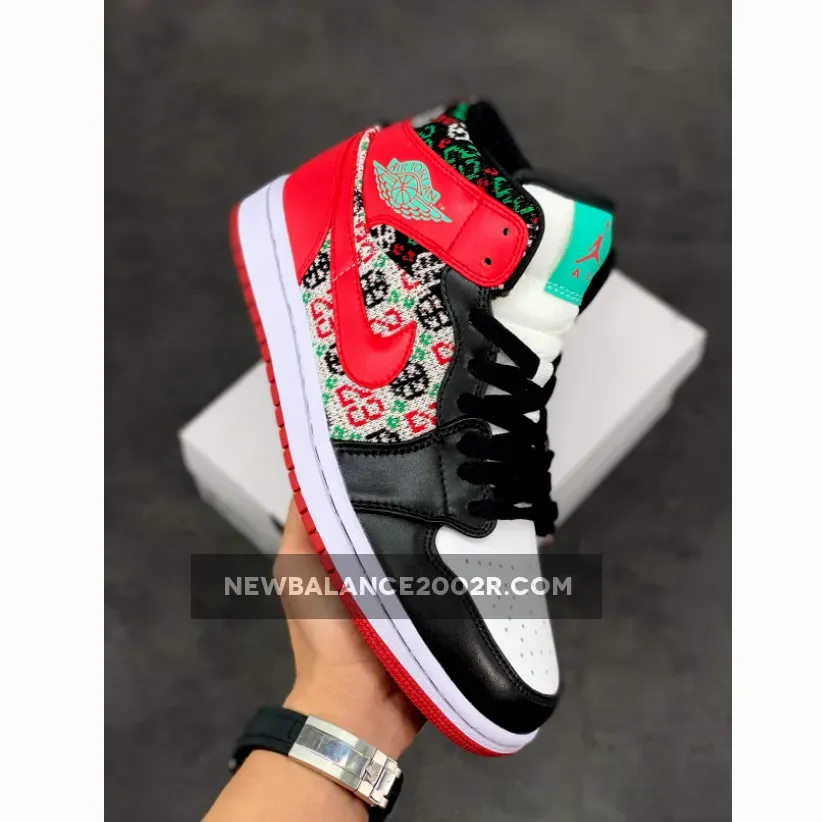 Air Jordan 1 Mid "Christmas Sweater" White/Black-Roma Green-University Red
