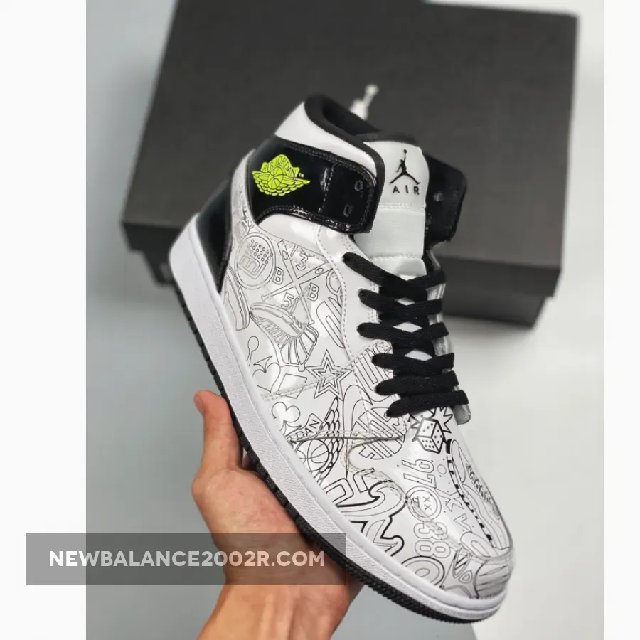 Air Jordan 1 Mid Gs 'Diy' AJ1 White/White/Black-Volt