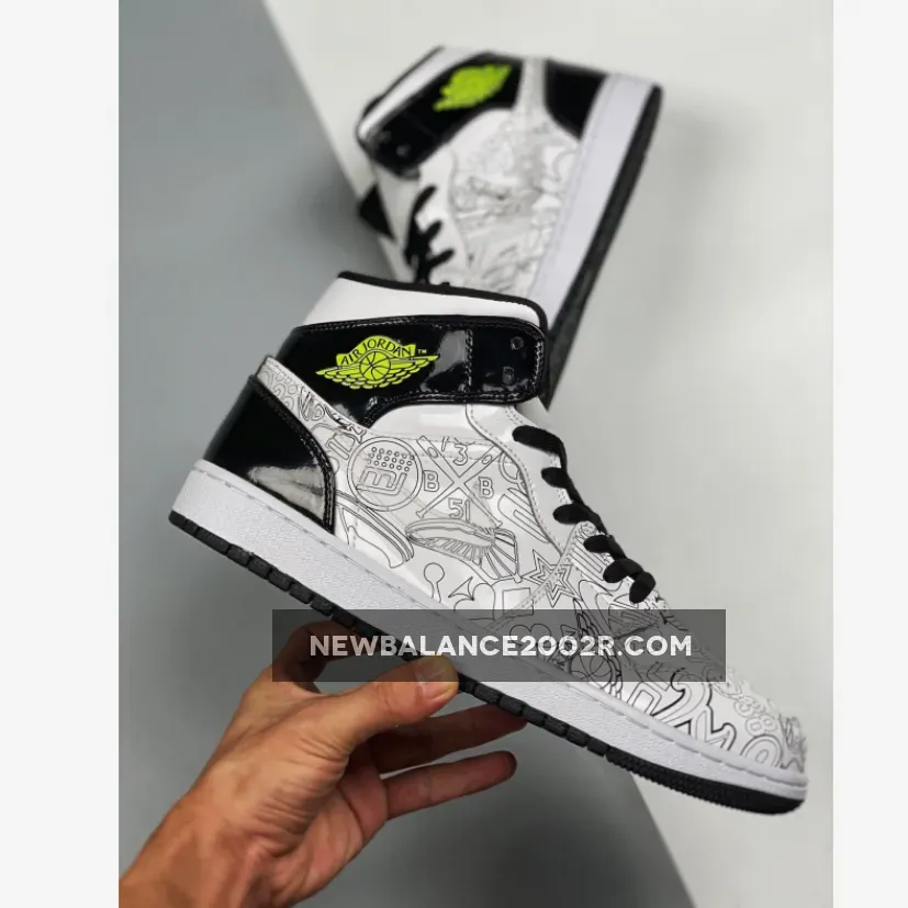 Air Jordan 1 Mid Gs 'Diy' AJ1 White/White/Black-Volt Air Jordan 1 Mid Gs 'Diy' AJ1 White/White/Black-Volt