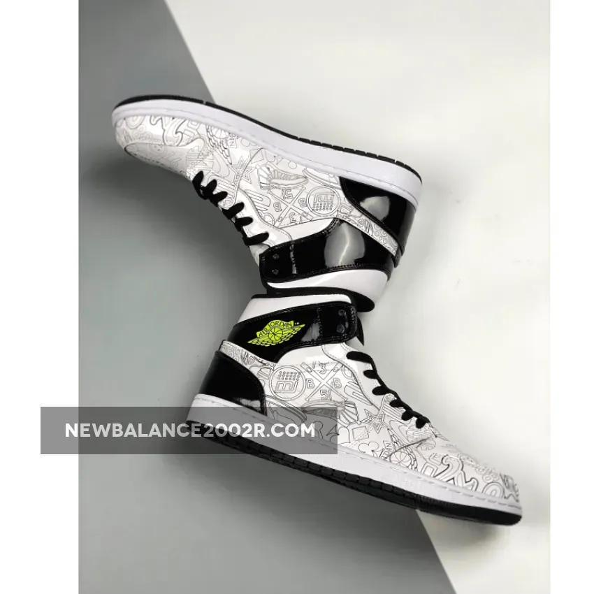 Air Jordan 1 Mid Gs 'Diy' AJ1 White/White/Black-Volt Air Jordan 1 Mid Gs 'Diy' AJ1 White/White/Black-Volt