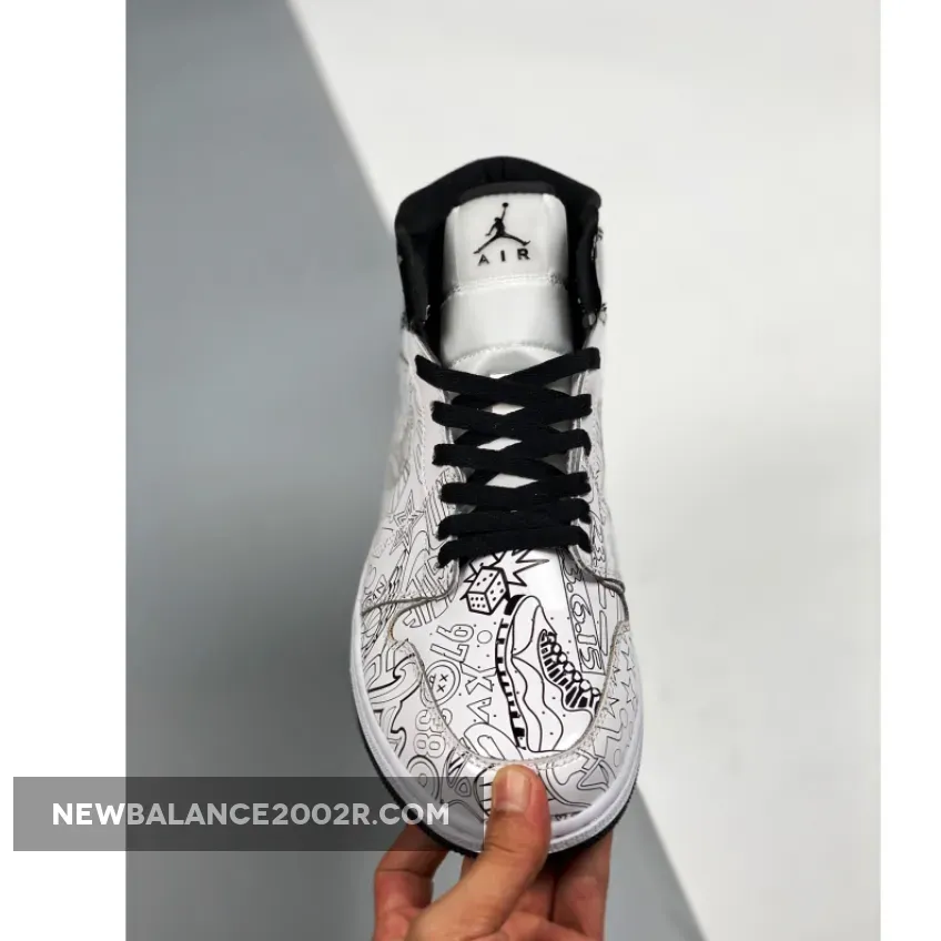 Air Jordan 1 Mid Gs 'Diy' AJ1 White/White/Black-Volt Air Jordan 1 Mid Gs 'Diy' AJ1 White/White/Black-Volt