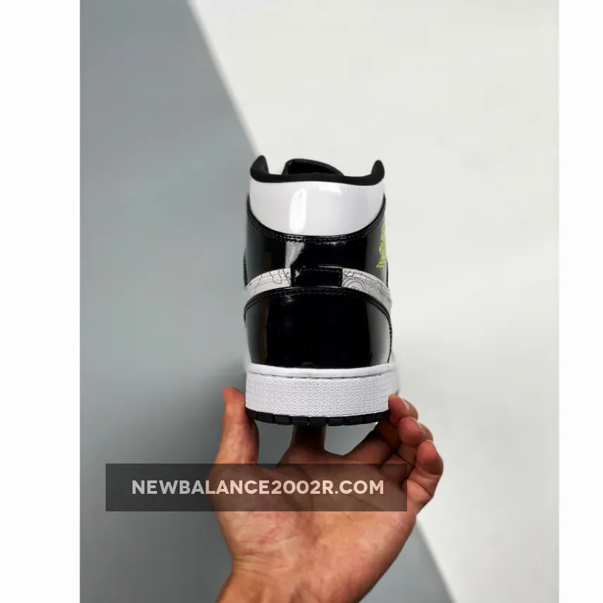 Air Jordan 1 Mid Gs 'Diy' AJ1 White/White/Black-Volt Air Jordan 1 Mid Gs 'Diy' AJ1 White/White/Black-Volt