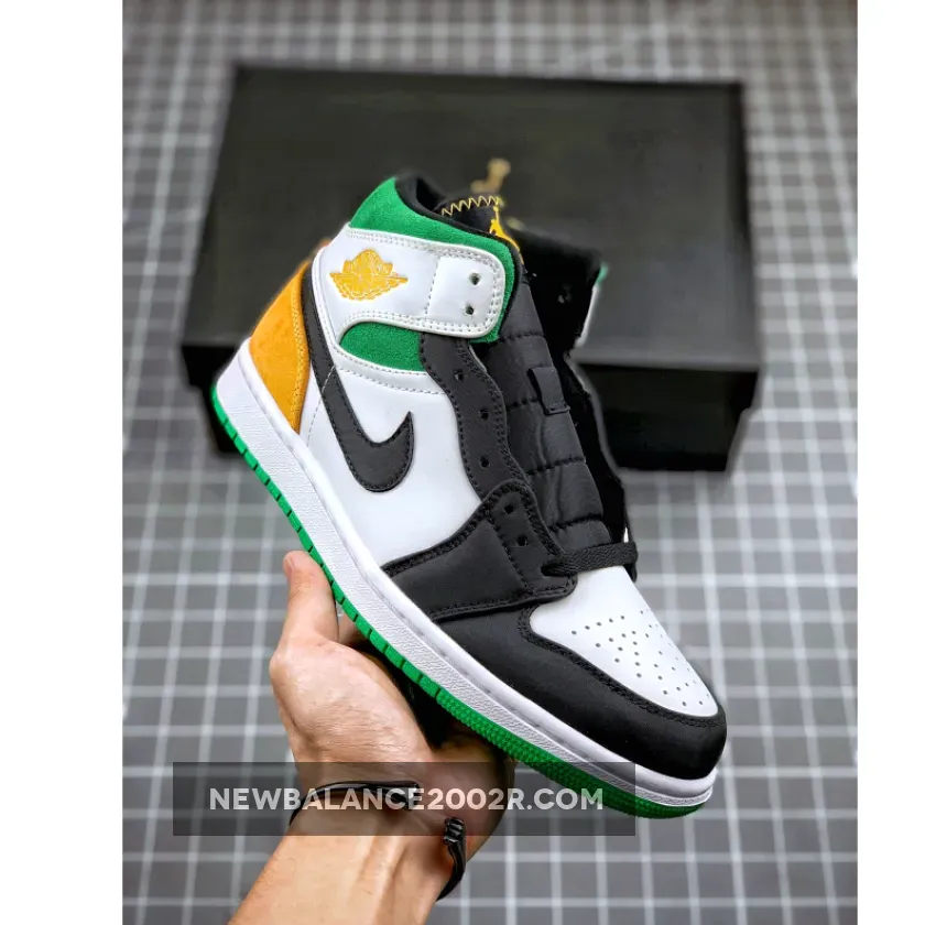 Air Jordan 1 Mid Se 'Oakland' AJ1 White/Black/Lucky Green/Laser Orange