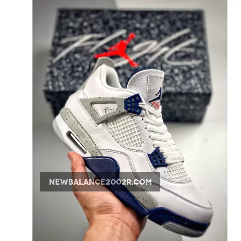 Air Jordan 4 White/Midnight Navy-Light Smoke Grey-Fire Red