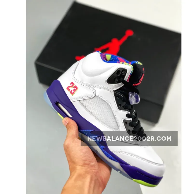 Air Jordan 5 Retro 'Alternate Bel-air' AJ5 WHITE/COURT PURPLE-RACER PINK-GHOST GREEN