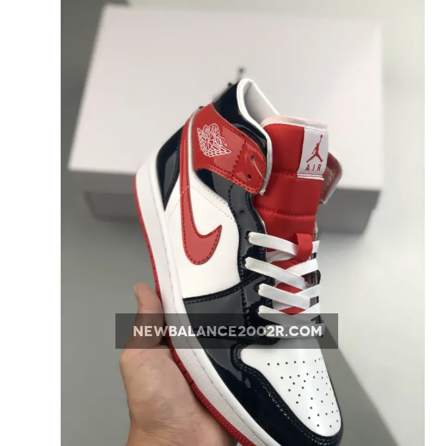 Jordan 1 Mid Patent Leather Navy Orange For Womens