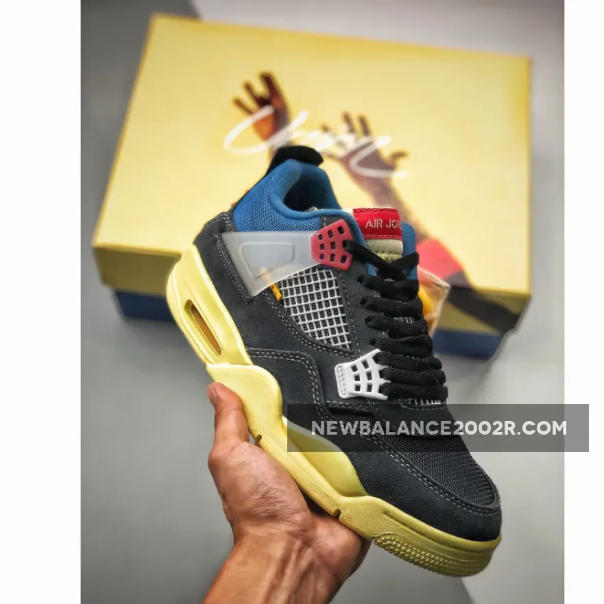 Union x Air Jordan 4 Off Noir/Brigade Blue-Dark Smoke Grey-Light Fusion Red